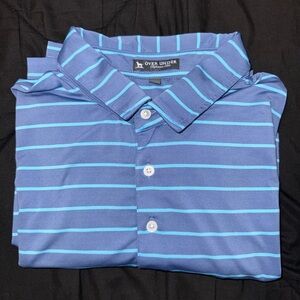 Men’s Over Under Performance Polo XL. Golf striped blue shirt